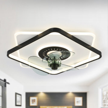 Bella Depot Modern Design Flush Mount Ceiling Fan with Remote and LED Light
