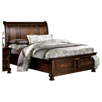 Pemberly Row Traditional 2-Drawer Wood Full Sleigh Platform Bed in Brown Cherry