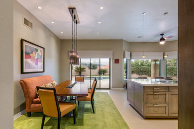 Large trendy porcelain tile kitchen/dining room combo photo in Phoenix with beige walls