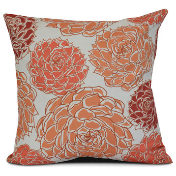 20x20", Floral Outdoor Pillow, Orange