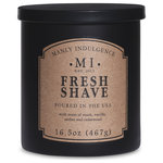MVP Group International Inc. - Manly Indulgence Fresh Shave Scented Jar Candle, Classic, 16.5 oz - Bold, masculine fragrance for the modern man.Fresh Shave evokes that just out of the shower freshness. An invigorating fragrance with hints of lavender and vanilla will cleanse any space.This blend of musk, vanilla and lavender combine to create the clean aroma of the finest aftershave. This fragrance is crisp with hints of woodsy aroma of spiced cedarwood invigorates the senses.The Classic Collection by Manly Indulgence combines bold masculine fragrance with florals, herbs, and fruits to make a truly dynamic fragrance experience. Raw, fresh fragrance combines with playful personas to represent your own personal style. Classically styled matte black jars with black lids compliment these compelling fragrances.