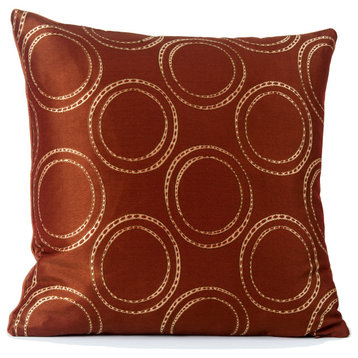 Gold circles pillow cover, rust and gold pillow cover, throw pillow cover, 18x18