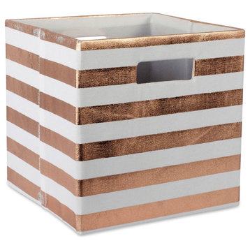 DII 12.9" Square Modern Polyester Cube Stripe Storage Bin in Copper
