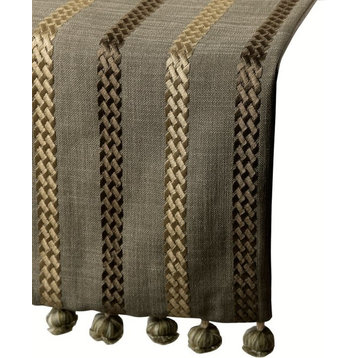 Linen Table Runner Taupe Linen Fabric with & Tassels 16" x 120"-Subtle Stripe