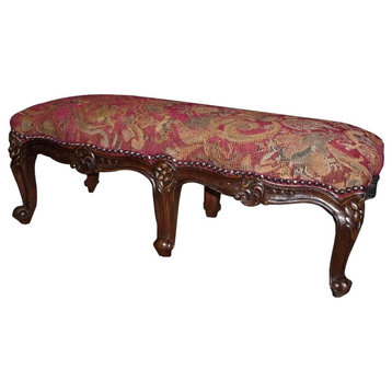 Footstool French Country Farmhouse Serpentine Ornate Carved Wood  Red