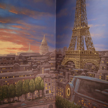 Paris Panorama 360 degree Mural hand painted throughout a 17 foot stairway