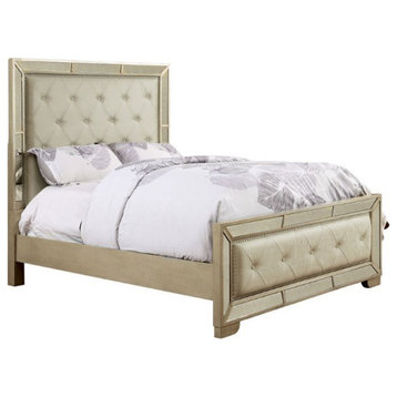 Furniture of America Celina Wood Queen Tufted Panel Bed in Gold Champagne