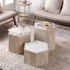 Bleached Wood White Marble Hexagon 18" Bunching Table Minimalist Contemporary