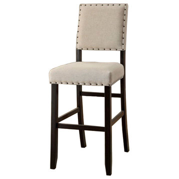 Benzara BM131233 Sania II Rustic Bar Chair In Ivory Linen, Black Set Of 2