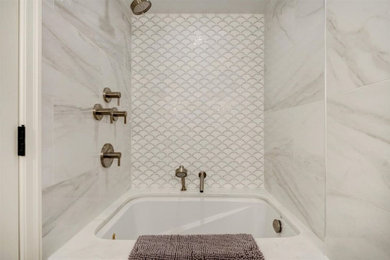 Inspiration for a small transitional master white tile and porcelain tile bathroom remodel in Newark