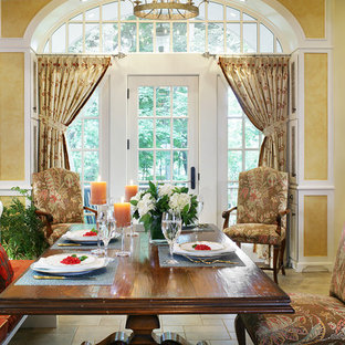 White kitchen- walnut table/banquette for family of four- Peter Rymwid Photo