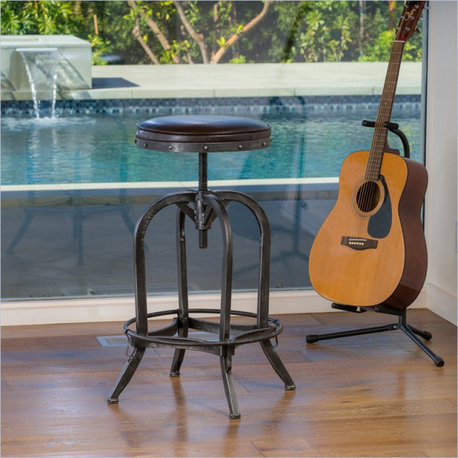 Noble House Gardner Leather Bar Stool in Antique Black