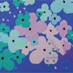 Flowers On Blue BT013 Area Rug - Area Rugs