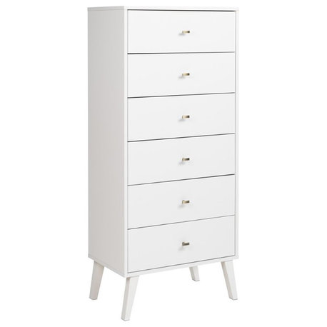 Prepac Milo Mid Century Modern Tall 6 Drawer Chest in White