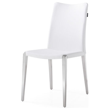 Modern Jordan Dining Chair in White Leatherette and Brushed Stainless Steel Base