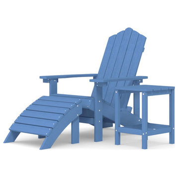 vidaXL Adirondack Chair Lawn Chair with Footstool and Table HDPE Aqua Blue