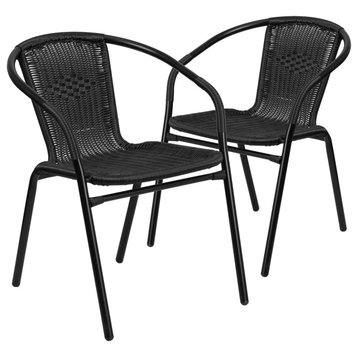 2 Pack Rattan Indoor-Outdoor Stack Chair, Black