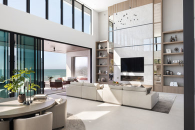 Example of a trendy living room design in Tampa