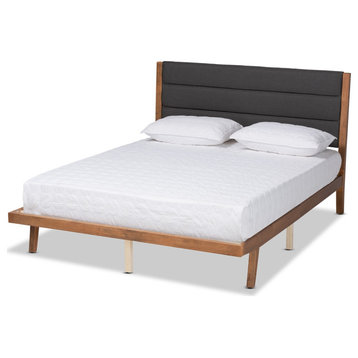 Modern and Contemporary Charcoal Fabric Upholestred Wood King Size Platform Bed