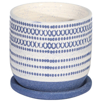 Ceramic 5" Planter With Saucer, Blue