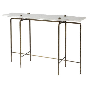 Pinera III White Marble Top w/Gold Iron Base Console Table