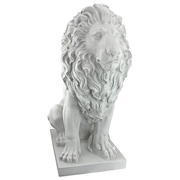 Unique Garden Statue, Guardian Lion Constructed With Resin, Antique Stone