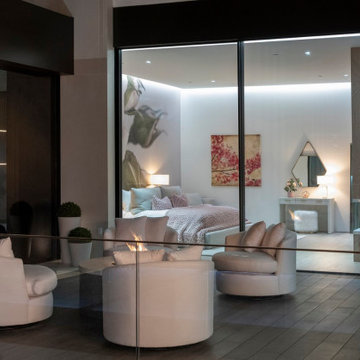 Serenity Indian Wells luxury desert mansion guest bedroom with outdoor terrace