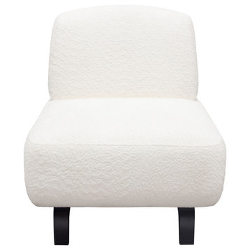 Vesper Armless Chair, Faux White Shearling With Black, Wood Leg Base