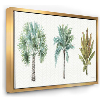 Designart Mixed Botanical Greens Palms I Farmhouse Painting Print, Gold, 32x16