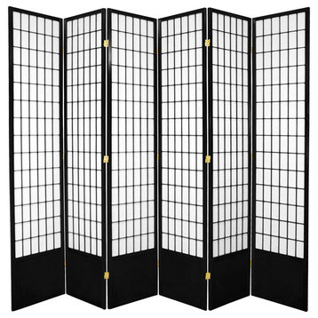7' Tall Window Pane Shoji Screen, Black, 6 Panels