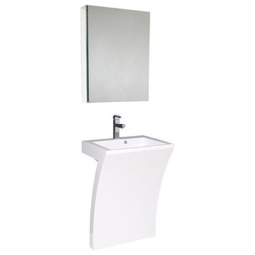22.5" White Modern Pedestal Sink Bathroom Vanity, FFT1030BN