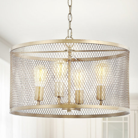 Pen 4-Light 20" Adjustable Industrial Mesh LED Chandelier, Gold by JONATHAN  Y