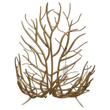 Gold Twig Branches Wall Basket, Contemporary Metal Holder