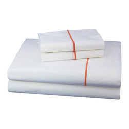 Thread Experiment - Orange Embroidered Solid Sheet Set, King - Sheet And Pillowcase Sets