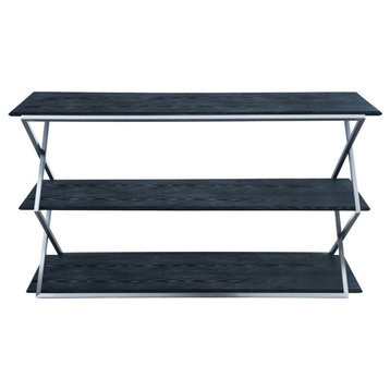 Westlake 3-Tier Black Console Table with Brushed Stainless Steel Frame
