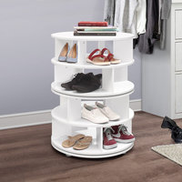 Montauk Wooden 16 Pair Revolving Shoe Storage Rack Carousel, White
