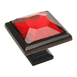 Cosmas - Square Cabinet Knob, Base, Oil Rubbed Bronze, Glass, Red, Set of 10 - Cabinet And Drawer Knobs