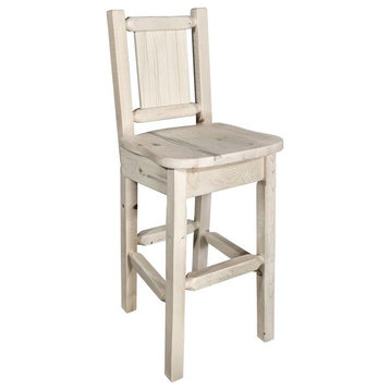 Montana Woodworks Homestead 24" Pine Wood Barstool with Back in Natural