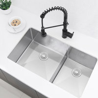 STYLISH 32" x 18" Stainless Steel Low Divider Undermount Kitchen Sink