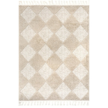 nuLOOM Marissa High/Low Diamond Tassel Area Rug, Beige 8' 10" x 12'