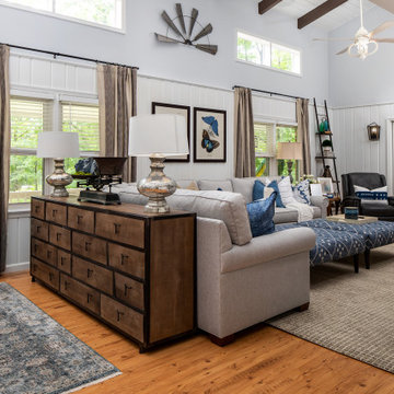 White Vaulted Ceiling Family Room