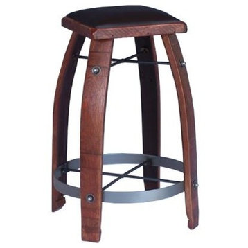Barrel Stave Stool With Chocolate Leather Top, Pine, 24"