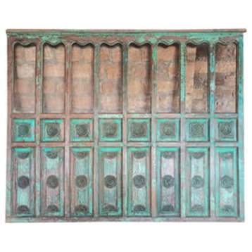 Consigned Antique Green Room Divider Screen Spanish Haveli Architecture