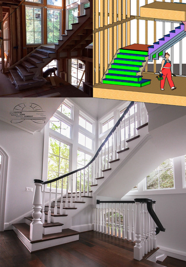 Powerful Impression by Floating Staircase in Suburban Foyer