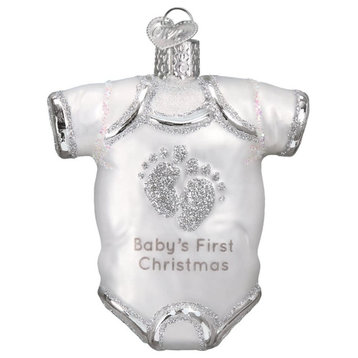 Old World Christmas Glass Blown Ornament White Baby One Piece (#32340)