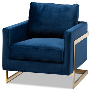 Baxton Studio Matteo Velvet Fabric with Gold Finish Accent Chair in Royal Blue