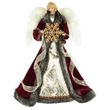 18" Lighted Red & Gold Angel in a Dress Christmas Tree Topper Warm White Lights