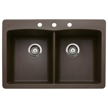 Blanco 440218-3 22"x33" Granite Double Dual-Mount Kitchen Sink, Cafe Brown