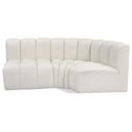 Meridian Furniture - Arc Vegan Leather Upholstered 3-Pc. L-Shaped Modular Sectional, Cream - Unleash modern opulence with the Arc Vegan Leather 3pc. Sectional. Crafted for the modern connoisseur, this Sectional injects an air of refined luxury into any space. Its sleek silhouette, upholstered in supple cream vegan leather, exudes timeless sophistication while the deep channel tufting adds textural intrigue, further elevating the chair's visual appeal. The modular design makes it a versatile chameleon, effortlessly adapting to your evolving needs and preferences. Whether you envision it gracing a chic living room corner, basking in the glow of a bedroom window, or adding a touch of drama to a home office, the Arc seamlessly complements your unique interior aesthetic.