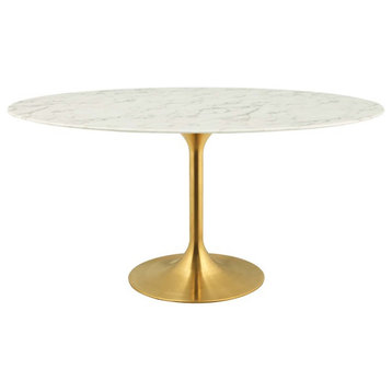 Modway Lippa 60" Oval Artificial Marble Dining Table, Gold/WH -EEI-3236-GLD-WHI